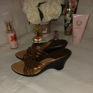 Merona Gold Wedge Sandals Size 6